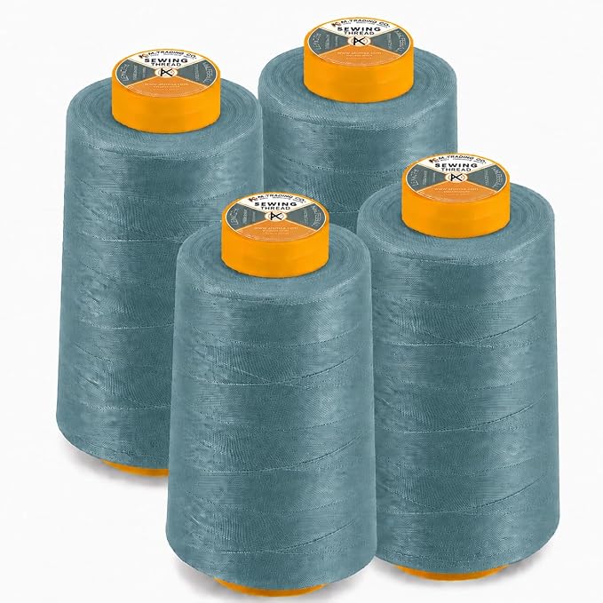 AK Trading 4-Pack Ozone Blue All Purpose Sewing Thread Cones (6000 Yards Each) of High Tensile Polyester Thread Spools for Sewing, Quilting, Serger Machines, Overlock, Merrow & Hand Embroide