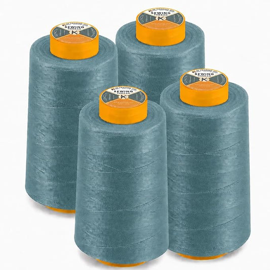 AK Trading 4-Pack Ozone Blue All Purpose Sewing Thread Cones (6000 Yards Each) of High Tensile Polyester Thread Spools for Sewing, Quilting, Serger Machines, Overlock, Merrow & Hand Embroide