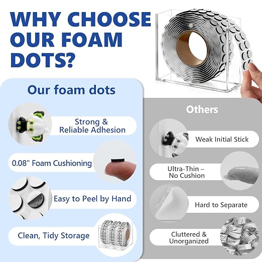 400 PCS 2mm Double Sided Foam Dots with Acrylic Box 0.4" Foam Round Dots 3D Craft Foam Tape Dual Adhesive Foam Mounts Foam Pop Dots for Art Crafts DIY(Black with Box,0.4" Diameter,2mm Thick)