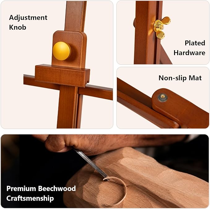 DJAR Medium Tabletop Painting Easel, Assembly-Free, Solid Beechwood, Walnut | Adjustable H-Frame Desktop Painting Stand, Holds canvases up to 27.5", Premium Art Supplies for Students and Beginners