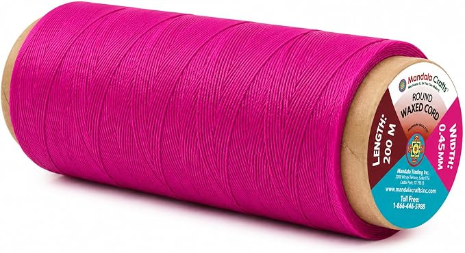 Mandala Crafts 200M 0.45mm Magenta Round Waxed Thread for Leather Sewing