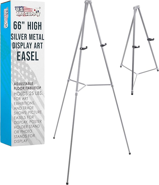 U.S. Art Supply 66" High Gallery Silver Metal Display Easel, Large