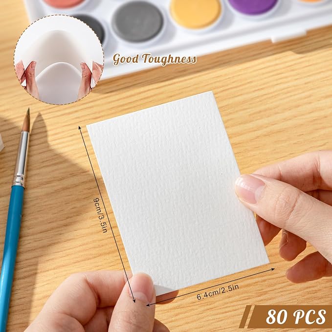 80 Sheets Watercolor Paper, 2.5 x 3.5 in, 110 Lb/230 GSM, Cold Press