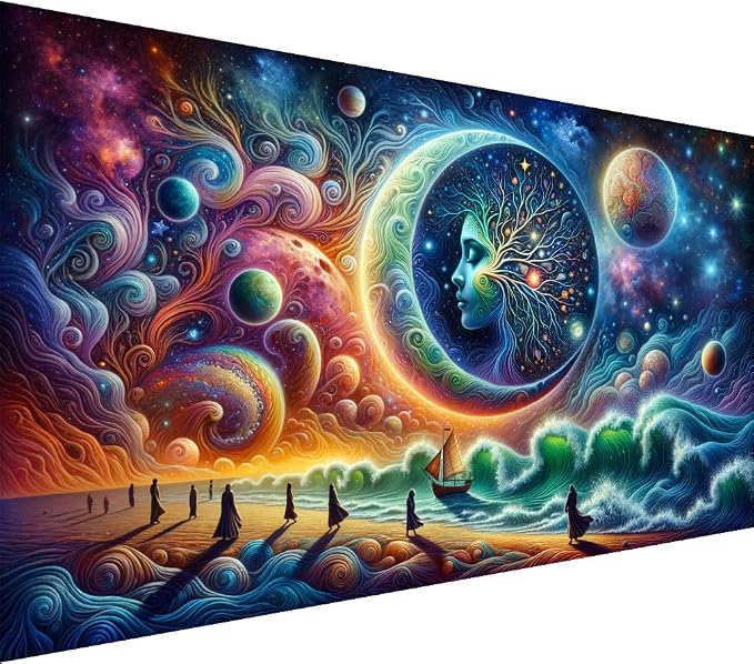 mrpwnle Large Diamond Art Kits for Adults, Big Moon Diamond Painting Kits | Big Landscape Diamond Art Painting Kits for Adults Beginners, DIY Round Full Drill Gem Art Kit for Home Decor 27.6x15.8in