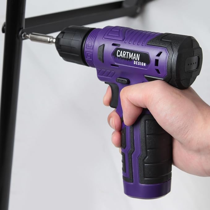 CARTMAN 150PCS 8V Cordless Drill Hand Tool Set, Purple Household Repair Kit | All-Inclusive Tool Assortment With 8V Drill, Great For Home Upkeep, DIY Crafting And Daily Household Fixes