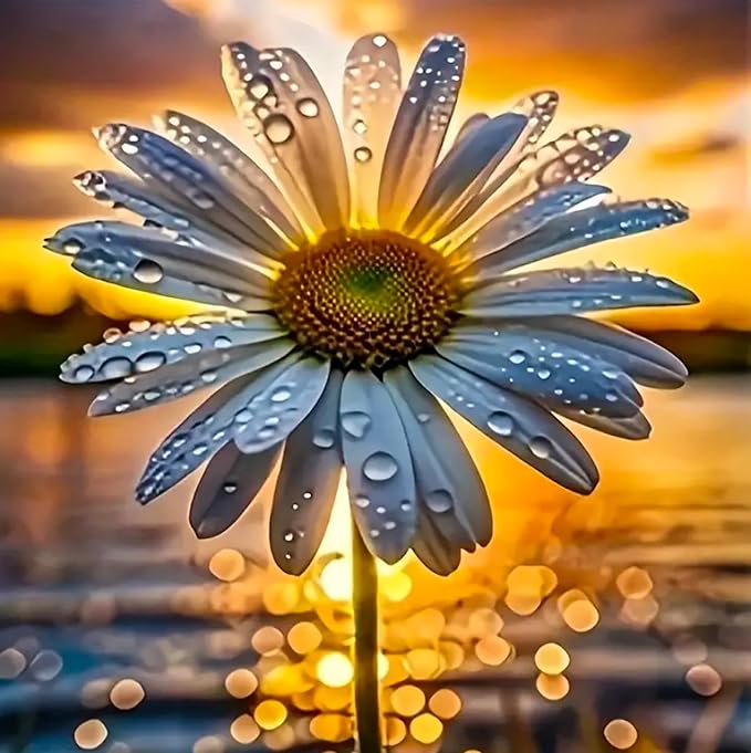 5D Diamond Painting Kit, DIY Diamond Painting Kits for Beginners, Diamond Art for Adults, Flower Diamond Painting,Daisy Sunset Design, Full Drill, 14x14 Inches