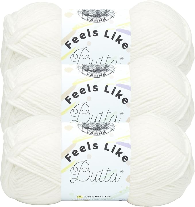 Lion Brand Yarn Feels Like Butta Yarn, Velvety-Soft Yarn for Crocheting and Knitting, 3 Pack, White | Buttery Soft Machine Washable Worsted Weight Knit Fiber for Cuddly Baby Blankets, Warm Sweaters, Smooth Amigurumis