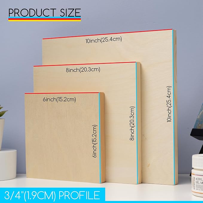 MEEDEN Unfinished Wood Canvas Board:6x6 8x8 10x10 Canvas Panel Pack of 6