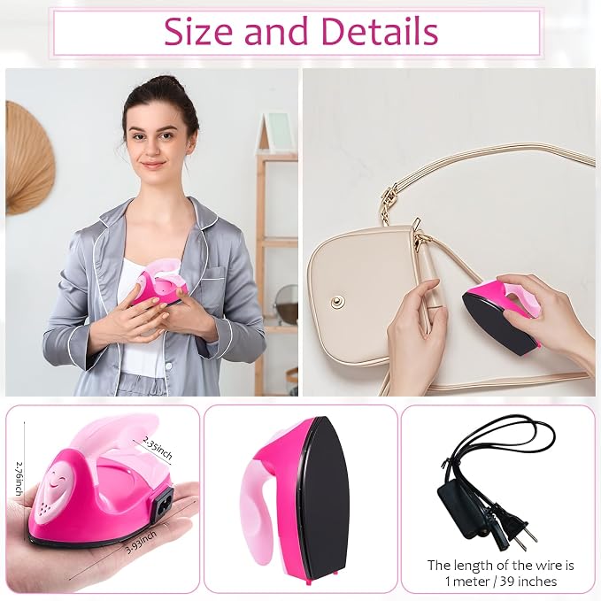 Honoson Mini Craft Iron with Charging Base Tiny,Pink, Light Pink