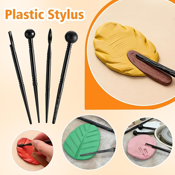 17PCS Silicone Clay Sculpting Tools, Dual-Ended Dotting Tools Set with 1.7 FL OZ Air Dry Clay Glaze for Pottery, Ceramic Modeling, Rock Painting, Art Blending - Ideal for Adults & Kids DIY Crafts