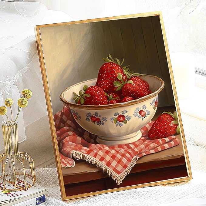 pchmcu DIY Strawberry Paint by Numbers Kits for Adults,Vintage Paint by Number for Adults Beginner, Paint by Numbers Kits on Canvas Without Frame for Home Wall Decor 16x20inch