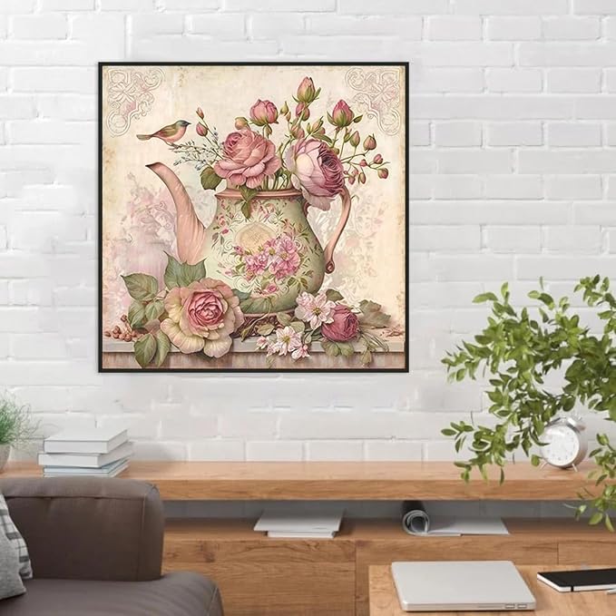 Diamond Art Kits for Adults,Vintage teapot Diamond Painting Kits 12 x 12in