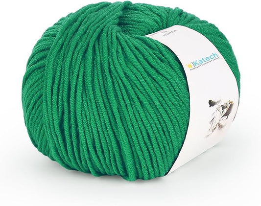 Katech Cotton Acrylic Blend Yarn for Crocheting-Crochet Yarn(Dark Green) | 55% Cotton 45% Acrylic#3 DK (Light)-Super Soft Milk Cotton Yarn-Great Crochet and Knitting Starter Kit for Colorful Craft