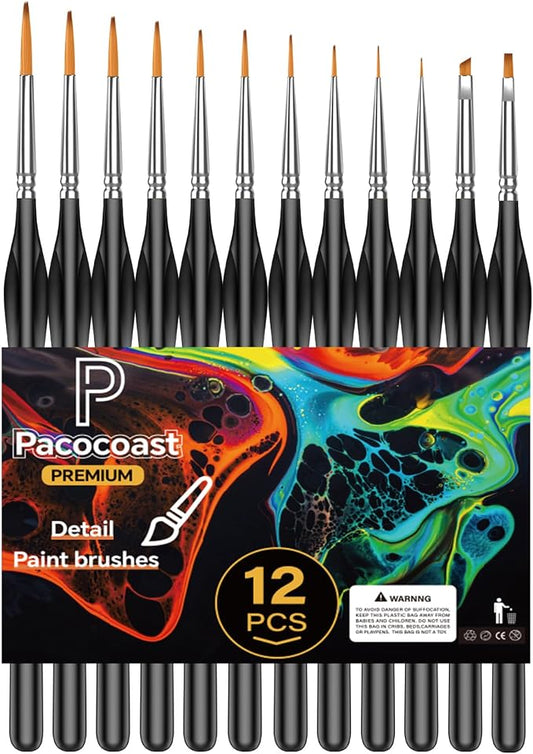 12Pcs Detail Paint Brushes Set for Miniature Fine Art Painting | Triangular handles for acrylic, watercolor & oil paints. Great for crafts, models, figurines, face paint & paint-by-number