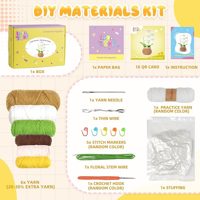 Crochet Kit for Beginners, Crochet Plant Kit,Knitting Kit (Bell Orchid)