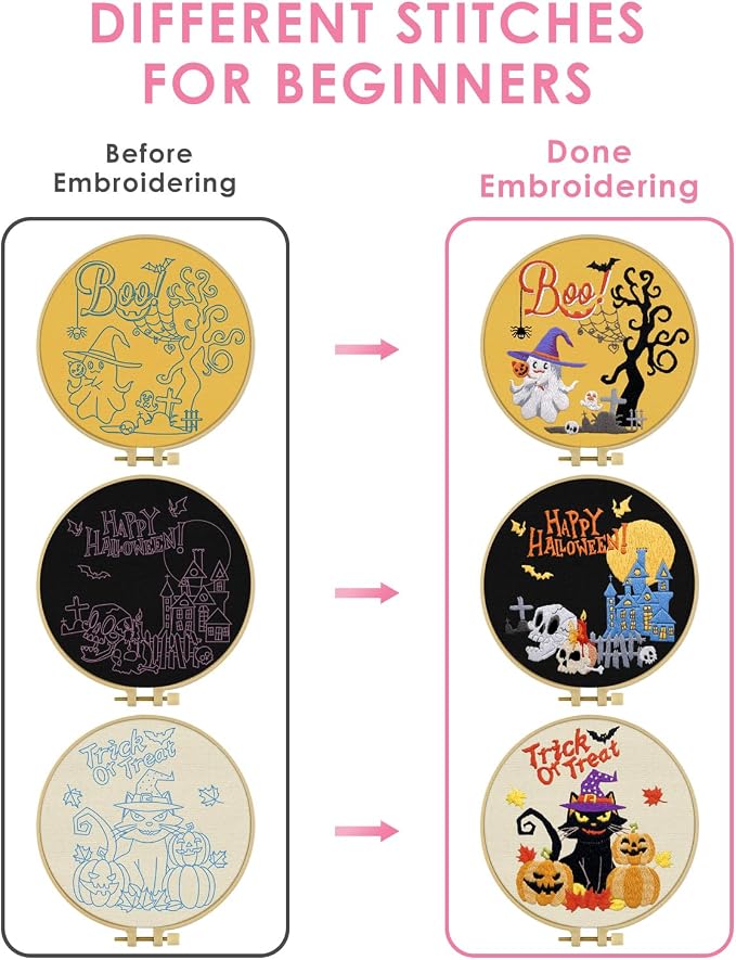 TINDTOP Halloween Embroidery Kit for Adult, Embroidery Stitch Practice kit