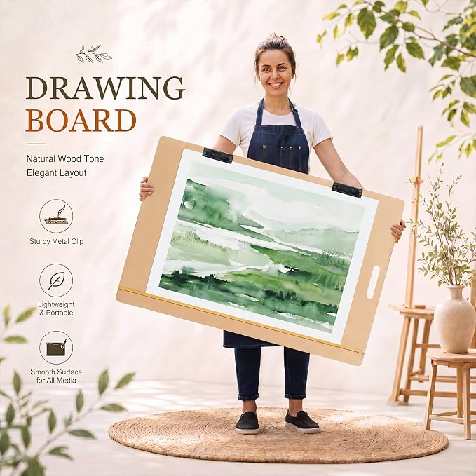 Poola Voidra Extra Large Drawing Board 36 x 24 Inch Large Sketch Board with Handle for Drafting Art Portable Art Tool Drawing Painting for Artists School, Class, Studio or Outdoor Use (Horizontal)