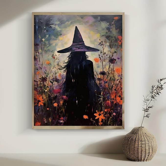 LKHMVCA Halloween Witch Flower Paint by Number Kits for Adults, DIY Paint by Numbers Kits for Adults Beginners Without Frame, Acrylic Paint Canvas Painting Kits Art for Home Decor 16x20 Inch