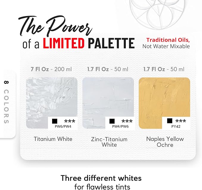 ZenART Professional Oil Paint Set - Artist Grade Box of Whites - 3 Tubes | Multi White Palette - Non-Toxic Large Tubes, Buttery Consistency, Rich Pigment, Lightfast Oil Paints for Artists & Beginners