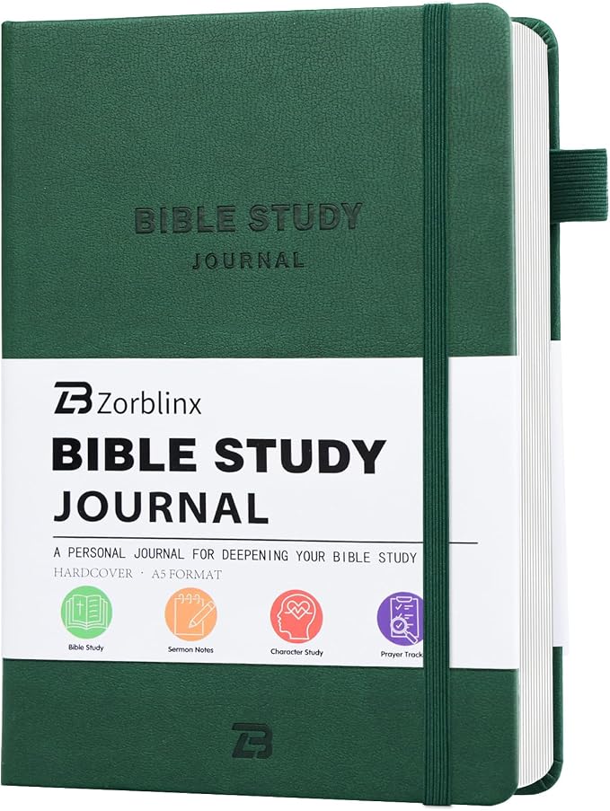 Bible Study Journal & Kit for Women - Christian Prayer Notebook with Sermon Notes | Bible Study Supplies, Devotional Workbook, Verse Tracker & Reflection Log | Premium Leather Cover Gifts, Pine Green