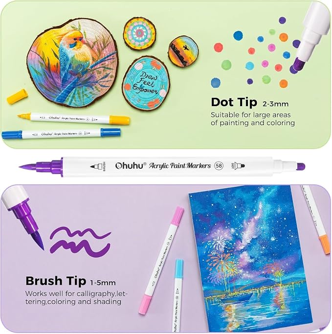 Ohuhu Acrylic Paint Markers 120 Colors Brush & Dot Acrylic Markers - Akaka