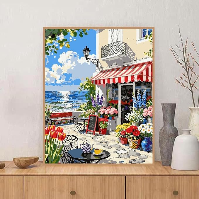 ZRIZQ Paint by Numbers Kit for Adults Beginner Landscapes,City Scape,16x20 | Full set with wooden brushes,rolled canvas,rich paints.Calming activity.Beginner friendly.Just open and paint.