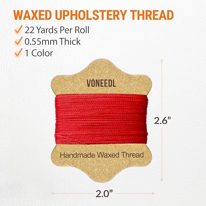 VONEEDL Upholstery Repair Kit: Waxed Sewing Thread (Red Color) & Heavy Duty Needles (11 PCS) for Leather, Canvas & Quilting Thread