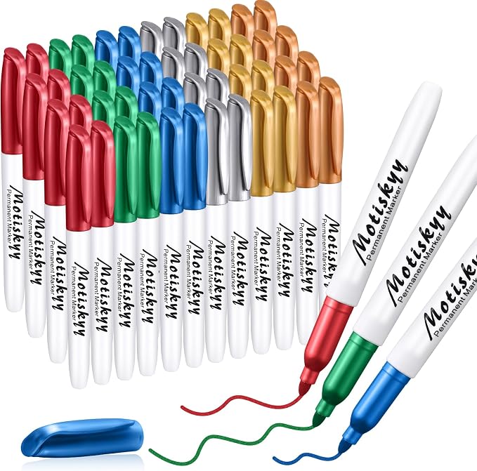 Motiskyy 48 Pack Metallic Markers, Permanent Paint Pens, Colorful