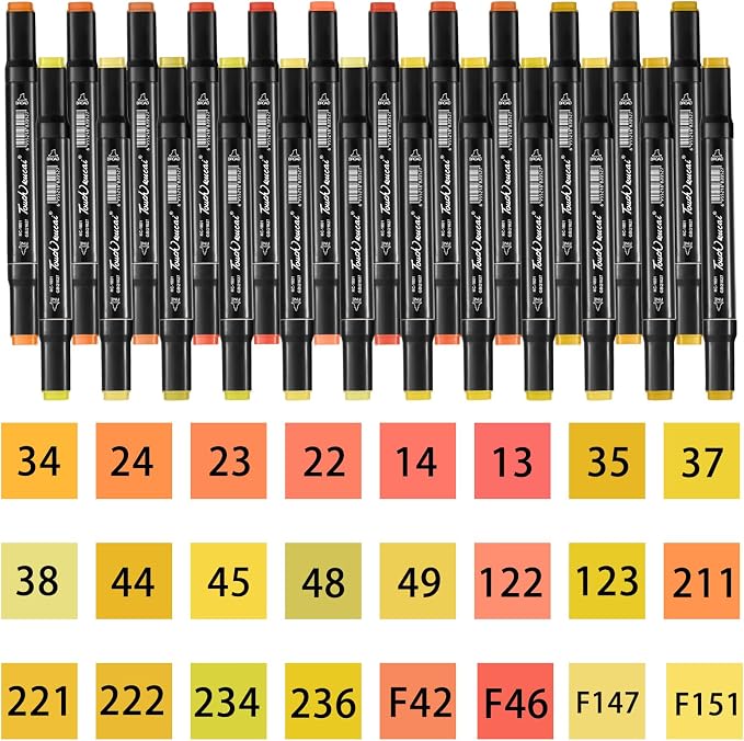 Yellow Orange Colors Alcohol Markers Set,24 Color Dual Tips Art Markers,Markers Pens for Artist Adults Coloring Illustration Painting DIY Crafts Making Art Supplies