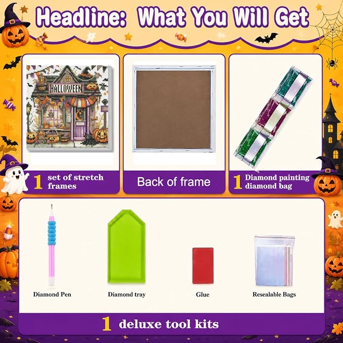 Diamond Art Kits for Adults with Frame,Halloween Shop Diamond Painting Kits