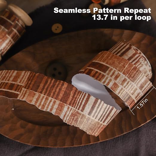Tea-Dyed Scrapbook Washi Tape Set – 6 Rolls with Metal Clip, Torn Edge Brown Patterns Vintage Journal Collage Supplies for Junk Journal, Planner, Cardmaking & DIY Crafts