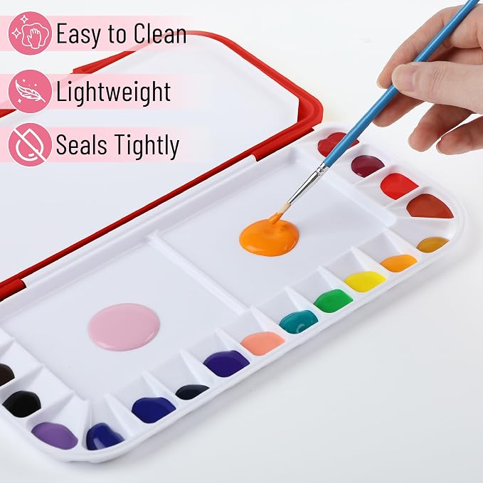 Mr. Pen- Airtight Watercolor Palette with Lid, 18 Wells & 2 Mixing Areas (Pack of 2)
