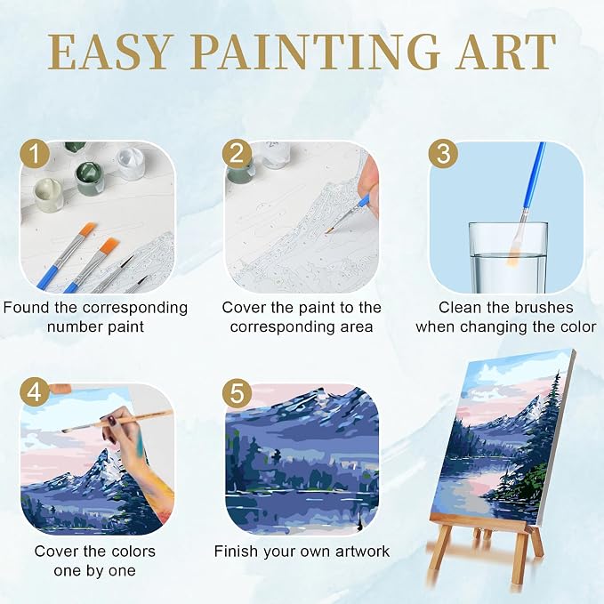 Ninonly Paint by Numbers Kit for Adults with Framed Canvas 4 Pack, Moon Night Paint by Number Arts Kits for Beginner with Wooden Easel, Acrylic Set, Brushes for Home Decor, 9 * 12 Inch