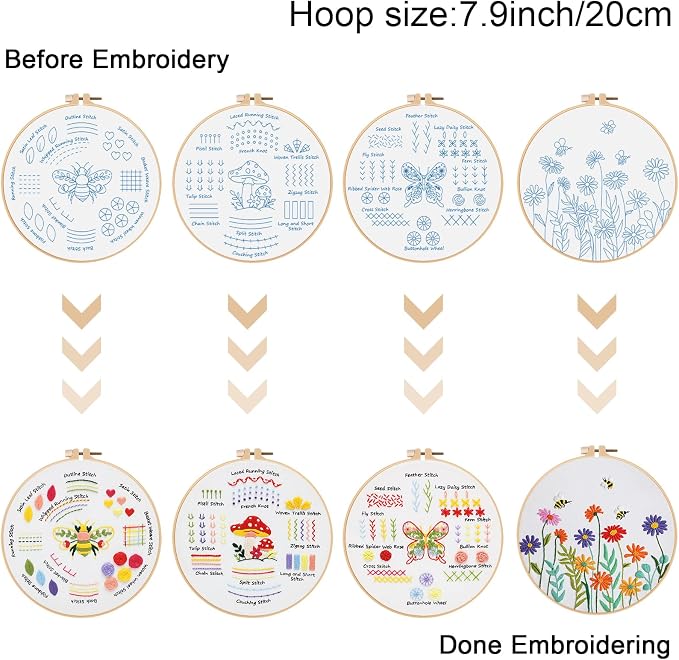 Louise Maelys 4 Pack Embroidery Kit for Beginners Stitch Practice Set