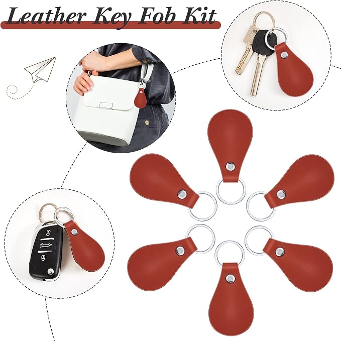 Taiyin 30 Pcs Leather Key Fob Kit PU Leather Keychain Blanks, Chocolate