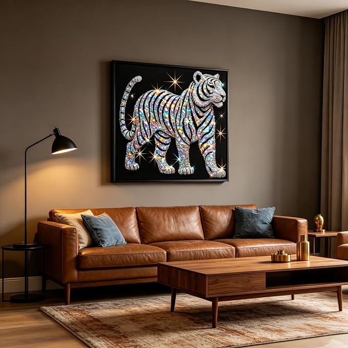 BYGFHLYW Tiger 5D Diamond Painting Kit for Adults, Animal Diamond Art Kits | Full Round Drill Gem Painting Paint by Diamonds Relaxing DIY Craft for Home Wall Decor 13.7x13.7inch