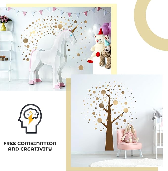 Zonon 264 Pcs Polka Dot Wall Stickers Peel and Stick Vinyl Circle Gold
