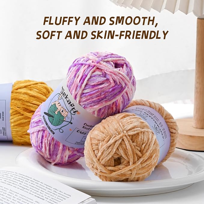 Fuzzy Chenille Yarn for Crocheting, Fluffy Amigurumi Crochet Yarn for DIY Craft/Hat/Shoes, (100 g/197 yds) Soft Velvet Baby Blanket Yarns（Turmeric）