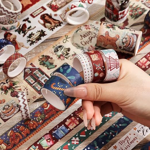 icceemee Christmas Theme Washi Tape Set, 20 Rolls Christmas Theme Washi TapeWritable Decorative Tapes for Scrapbooking, Junk Journal Supplies, Bullet Journaling, 0.6"x79" per Roll