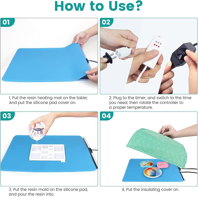 Resin Heating Mat with Cover Timer, Fast Resin Curing Mat, Epoxy Heater Silicone Heat Pad Drying Machine