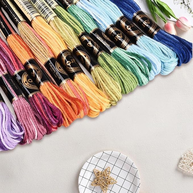 12 Skeins 105 Yards Colorful Cross Stitch Floss Embroidery Threads Polyester Friendship Yarn Rainbow 6 Ply Embroidered String for Sewing Making Bracelets Clothes Stitching Decor Craft DIY