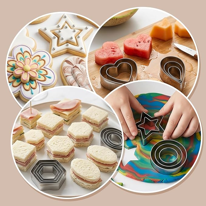 shuielia 30Pcs Mini Geometric Cookie Cutter Set with Box - Stainless Steel Small Cutters for Biscuit, Fruit, Veggie, Polymer Clay & Fondant Baking Tools