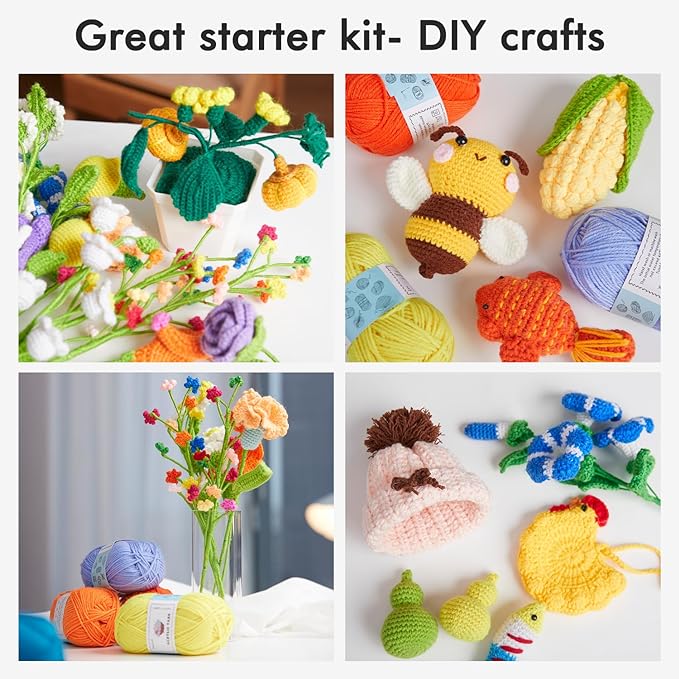 INSCRAFT Crochet Kit for Beginners Adults, 30 Acrylic Yarn Skeins 1650 Yards Yarn, 105 PCS Crochet Kit with Hooks Set,Includes Canvas Tote Bag, Ideal Starter Pack for Professionals