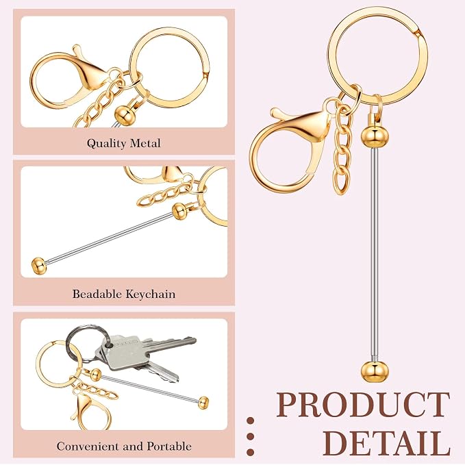 Huwena 6 Pcs Beadable Keychain Bars Metal Blanks DIY Crafts Jewelry Gift