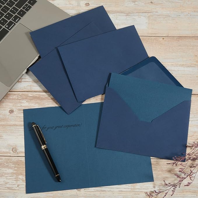 50 Pack Navy Blue A7 Envelopes with Cards and Gold Stickers, 5x7