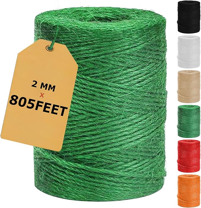 Vanhench 805ft Strong Natural Garden Twine String, Green | For Gardening Climbing Plants Ties, Tomato String Outdoor Floristry Hanging Planter Basket, Christmas Arts Crafts, Greenhouse