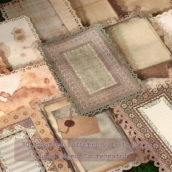 Vintage Lace Edge Scrapbook Paper, 30 Sheets, 3 Pack | 4.9 x 6.9 in Decorative Background Paper | Vintage Ephemera | Junk Journal Supplies | Collage & Paper Crafts