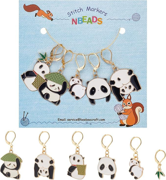 NBEADS 6 Pcs Panda Charm Stitch Markers, 6 Styles Alloy Enamel Crochet Stitch Marker Charms Removable Lobster Clasp Locking for Knitting Weaving Sewing Accessories Handmade Jewelry