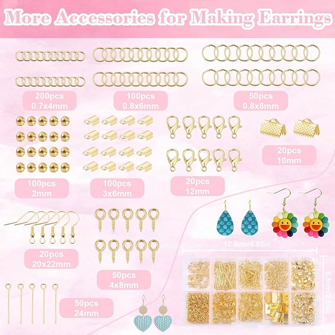 Fesorsi 782 Pcs Clay Earring Making Kit, 49 Polymer Clay Molds Stainless Steel, Polymer Clay Tools with 8 Circle Cutters, 1 Clay Letter Stamps and 710 Pcs Earring Accessories for DIY Jewelry