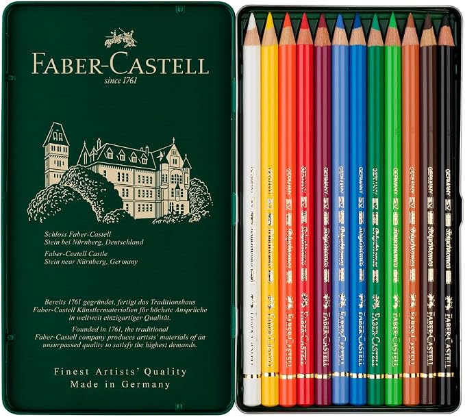 Faber-Castell Art & Graphic Polychromos Colour Pencil, Multicoloured, Tin Of 12, For Art, Craft, Drawing, Sketching, Home, School, University, Colouring